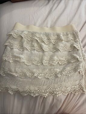Rue21 Cream Crochet Tiered Mini Skirt
